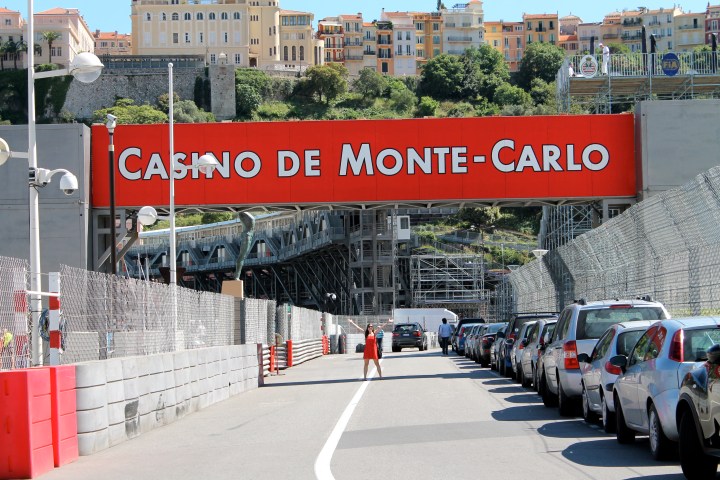 That's me chilling under the finish line!!  I had to dart out there between cars zipping by and it was kind of scary....but worth it.  I mean, if I had gotten hit by a car underneath the finish of the Monaco Grand Prix...well, let's just say there are worse, more boring ways to head to Heaven.