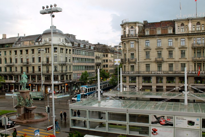 View from the lounge, looking into the main plaza in front of the station