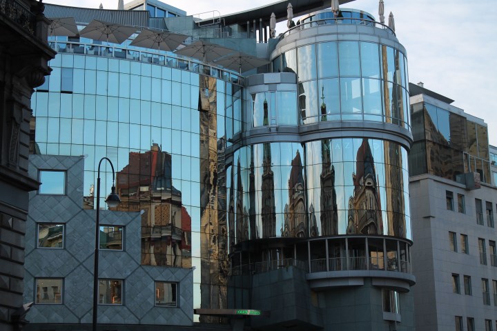 This modern building is directly across from the old Vienna Cathedral, so it's pretty controversial. (You can sort of see the cathedral in the reflection.)