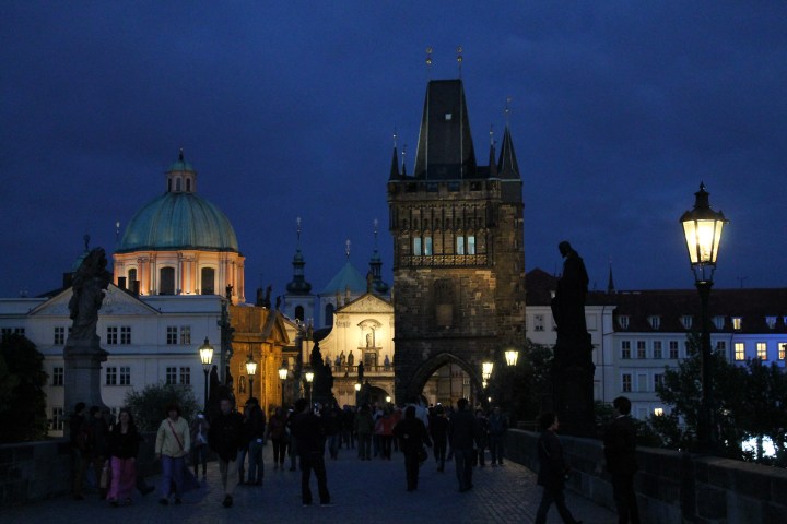 Looking through the other end of St. Charles Bridge, back into Old Town