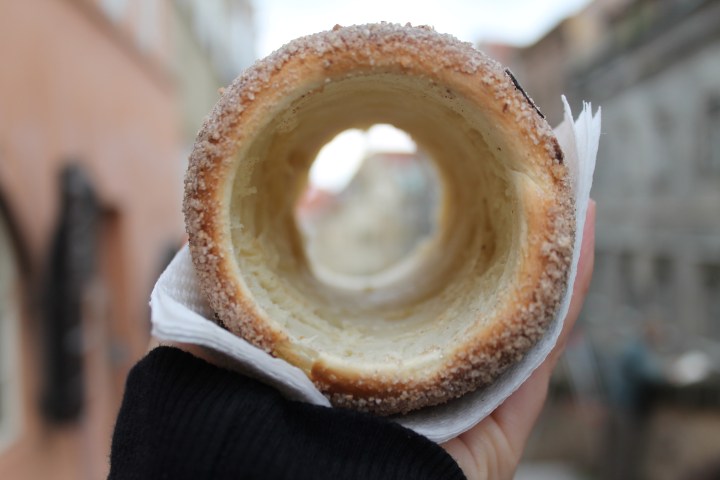 One of Prague's specialties.  I forget what it is called, but it was like  thing, hollow doughut!