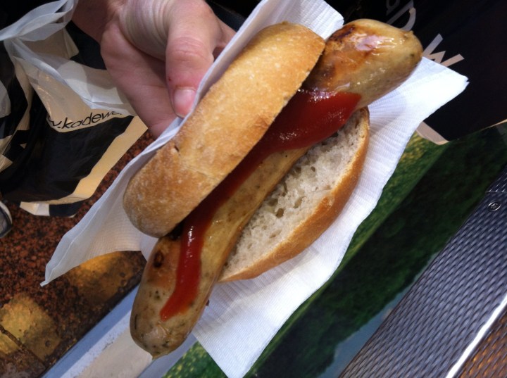 Bratwurst with ketchup-- no more currywurst for me!